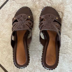 Nurture Brown Leather Women's Slip On Heel Sandals